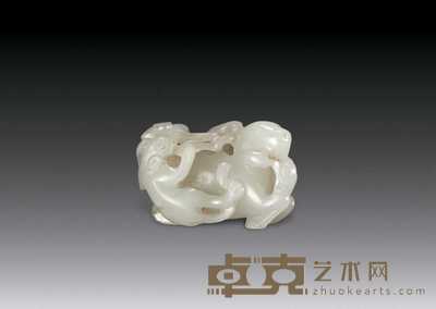 清中期 白玉鹿御灵芝件 长4.2cm